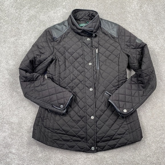 Lauren Ralph Lauren Jackets & Blazers - Lauren Ralph Lauren Quilted Jacket Women Size S Black Faux Leather Trim Snap